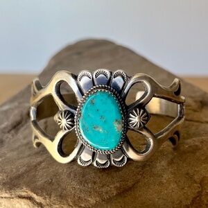 Vintage Navajo Sterling Silver Turquoise Bracelet Cuff Martha Cayatineto #1